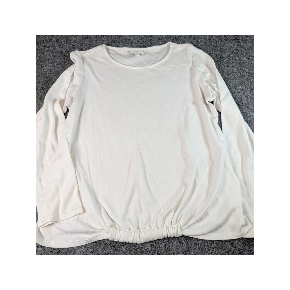 J. Jill Womens Small Cream Long Sleeve Scoop Neck Cinched Hem Jersey Knit Top
